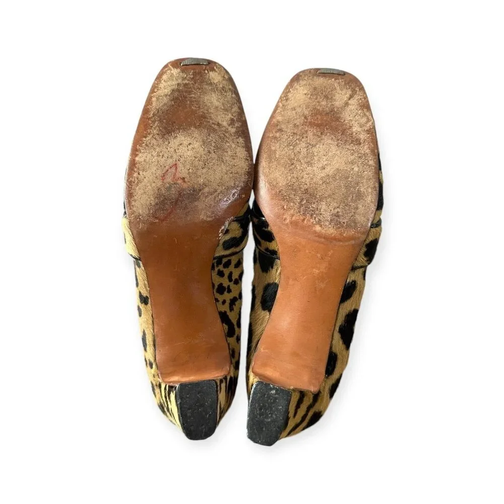 Vintage 1969 Herbert Levine Leopard Hair Calf Mod Pumps Gold Buckle, 7.5 AA